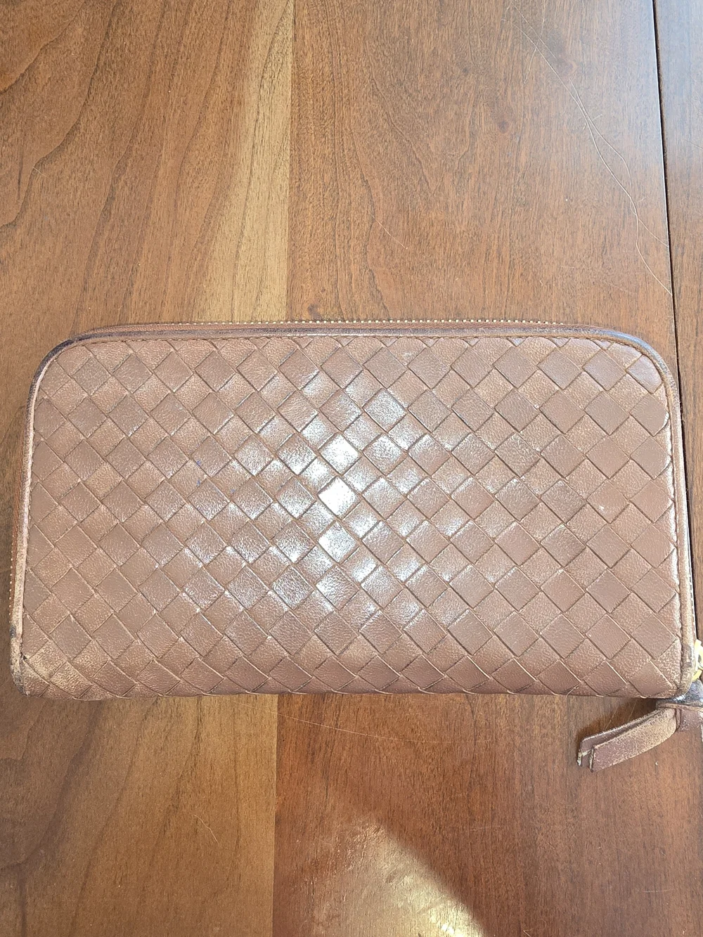 Genuine Bottega Veneta Woven Zip-Around NAPPA Leather Intrecciato Wallet, EUC